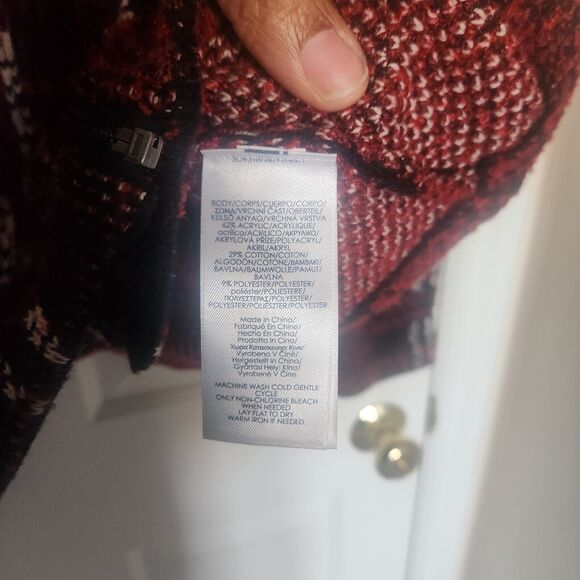 RALPH LAUREN CHAPS Women’s Size Large Red Blk Sweater Zip Long Sleeve Plaid - Picture 4 of 5